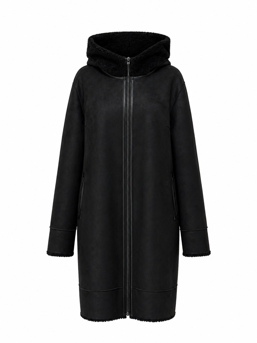 Rei Reversible Faux Fur & Suede Coat in Black/Black