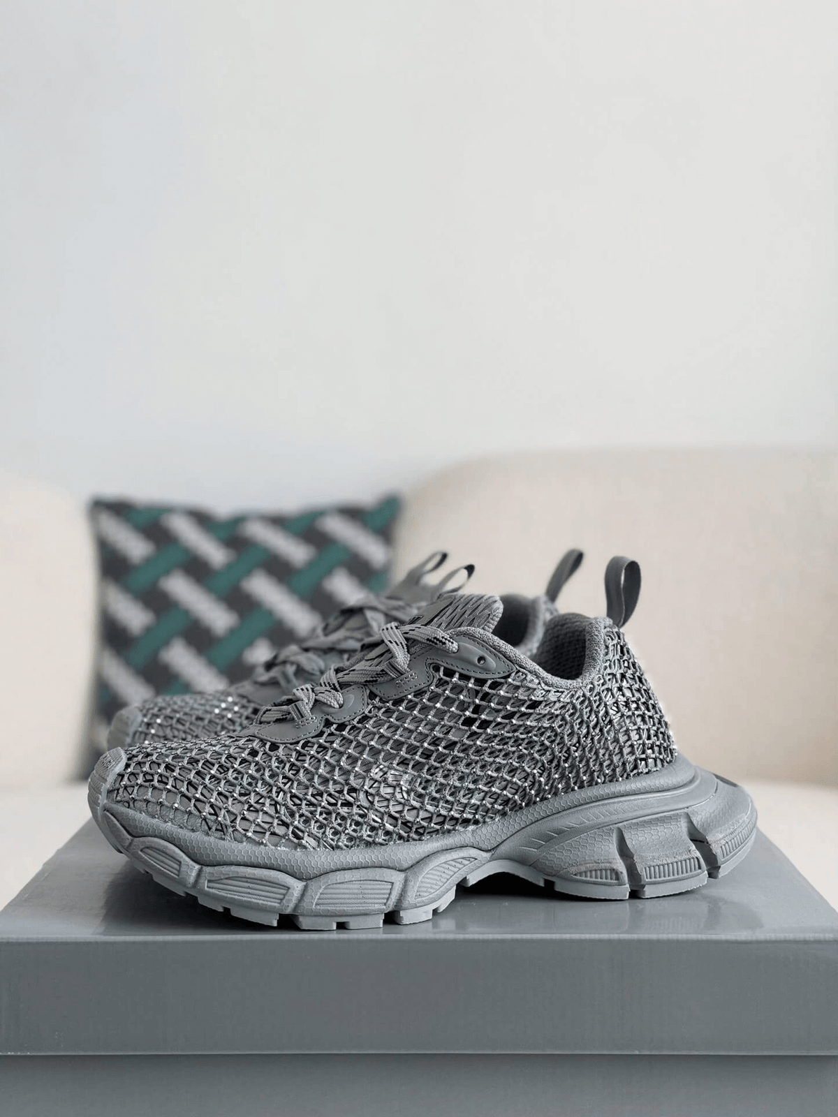 Balenciaga 3XL Sneaker Mesh Rhinestone – Grey CUSTOM