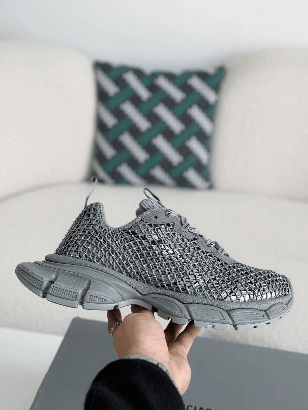 Balenciaga 3XL Sneaker Mesh Rhinestone – Grey CUSTOM