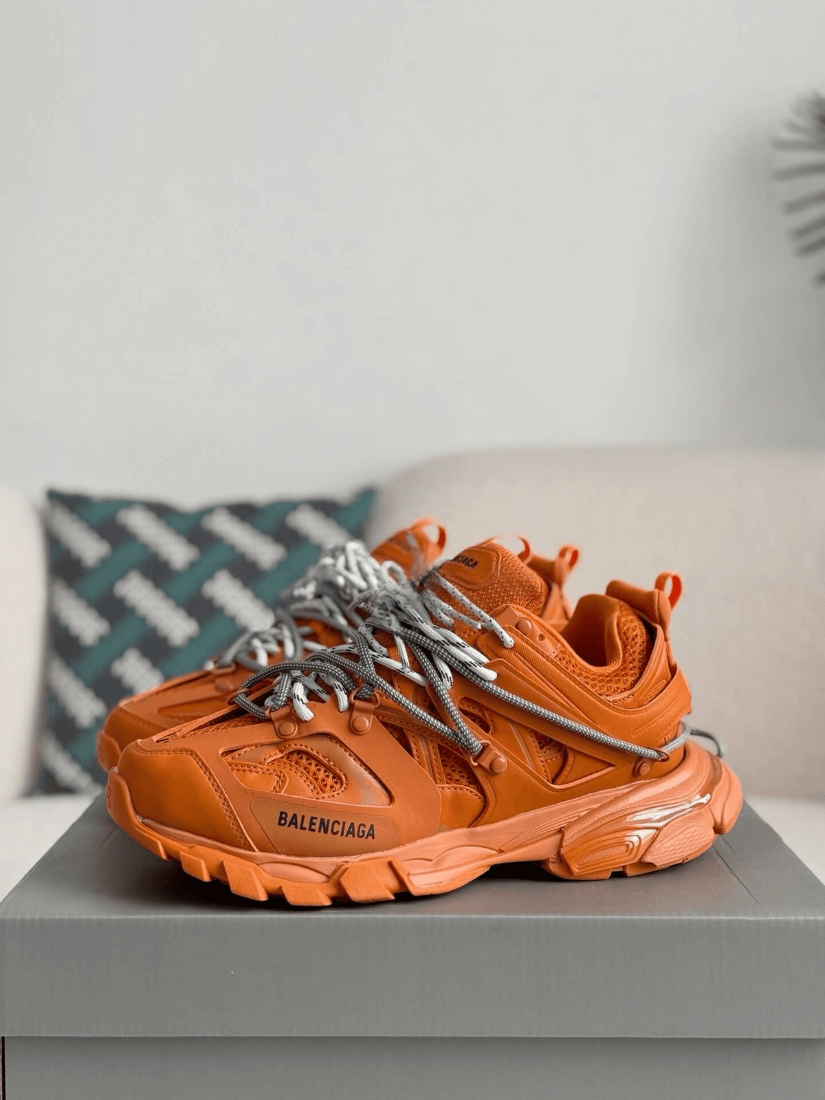 Balenciaga Track Sneaker in Orange with Grey Trail Laces CUSTOM