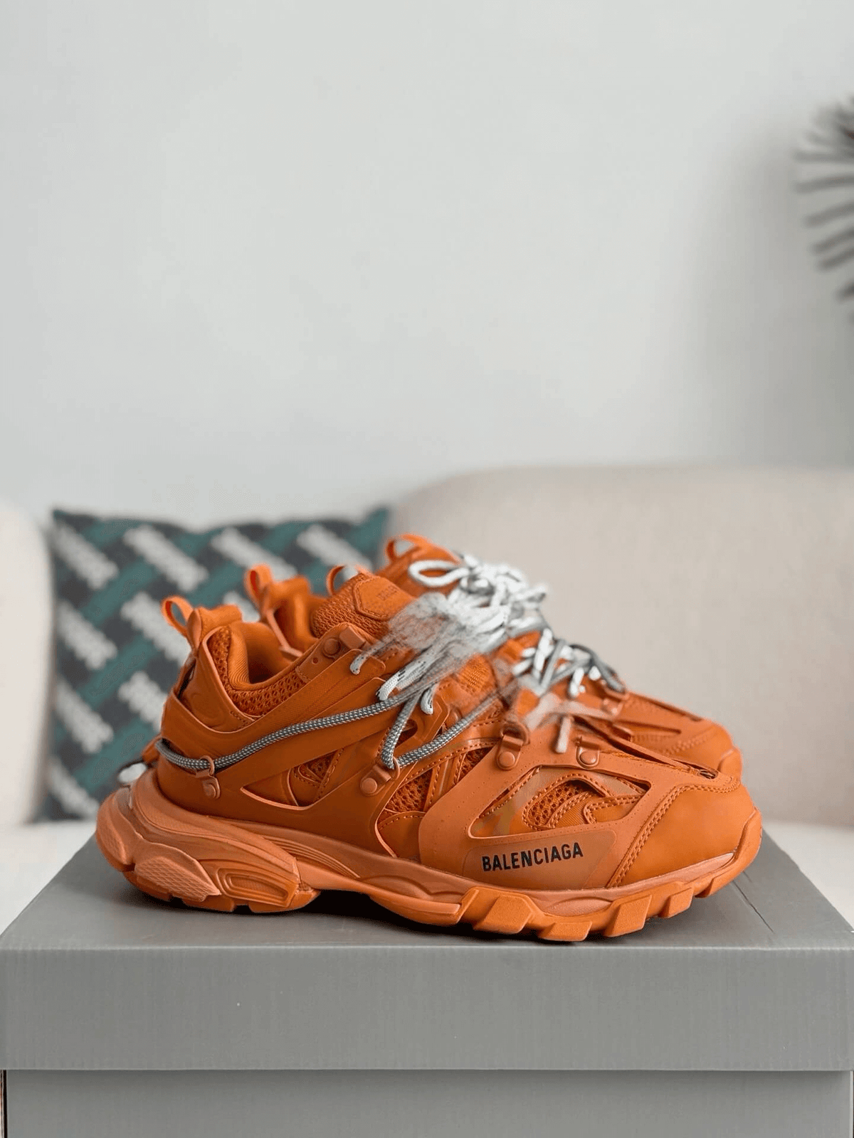 Balenciaga Track Sneaker in Orange with Grey Trail Laces CUSTOM