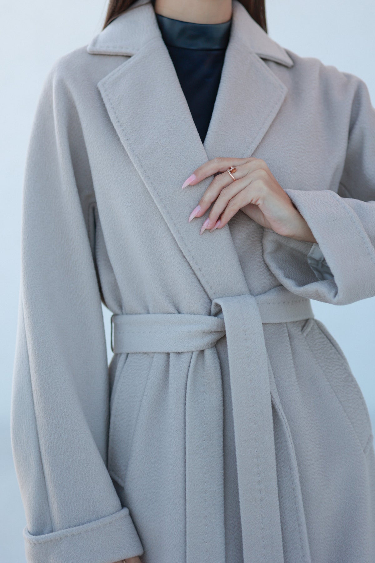 Classic Brushed Cashmere Wool Blend Overcoat in Beige