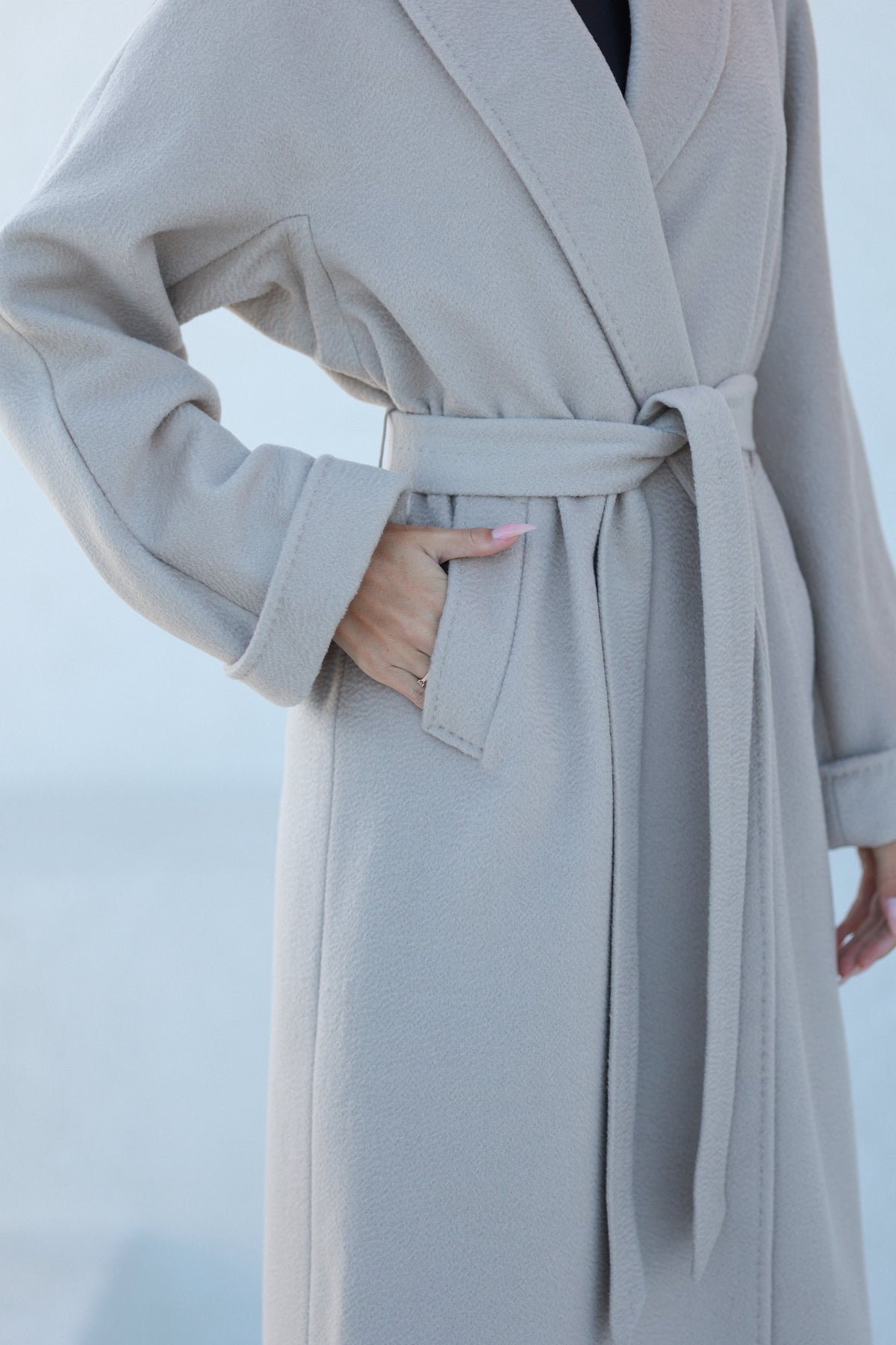 Classic Brushed Cashmere Wool Blend Overcoat in Beige