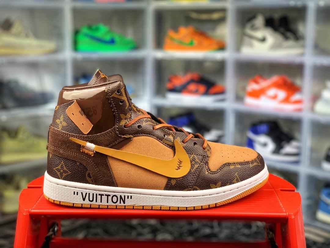 Custom Air Jordan 1 Virgil Abloh x Monogram x OFF WHITE Sneakers SneakerNational