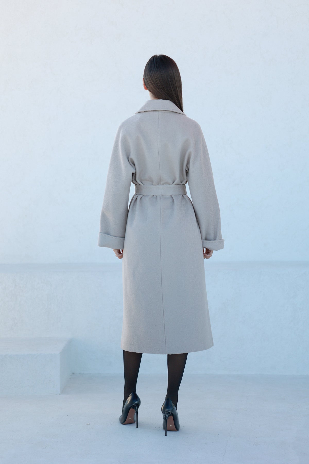 Classic Brushed Cashmere Wool Blend Overcoat in Beige