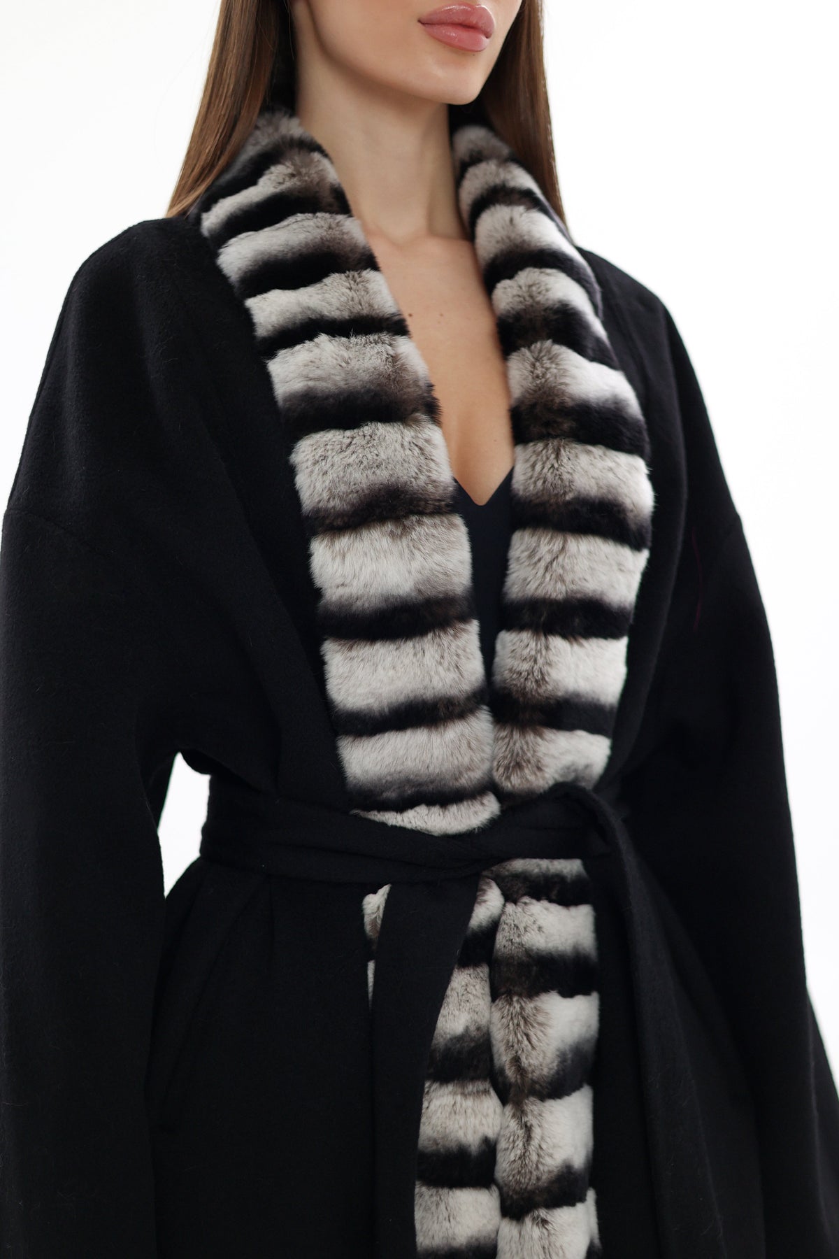 Genuine French Orylag Fur Italian Cashmere Wool Coat