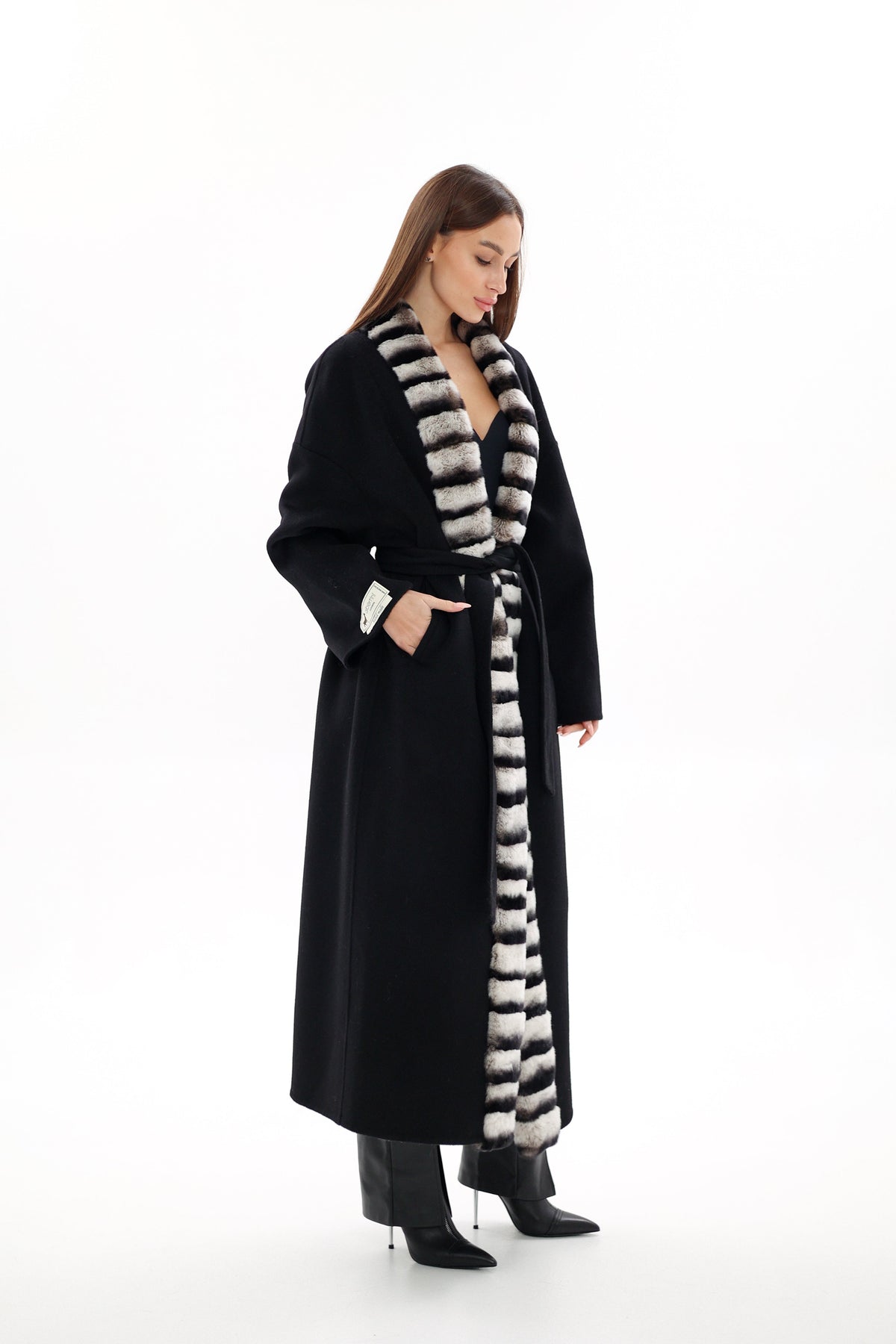 Genuine French Orylag Fur Italian Cashmere Wool Coat