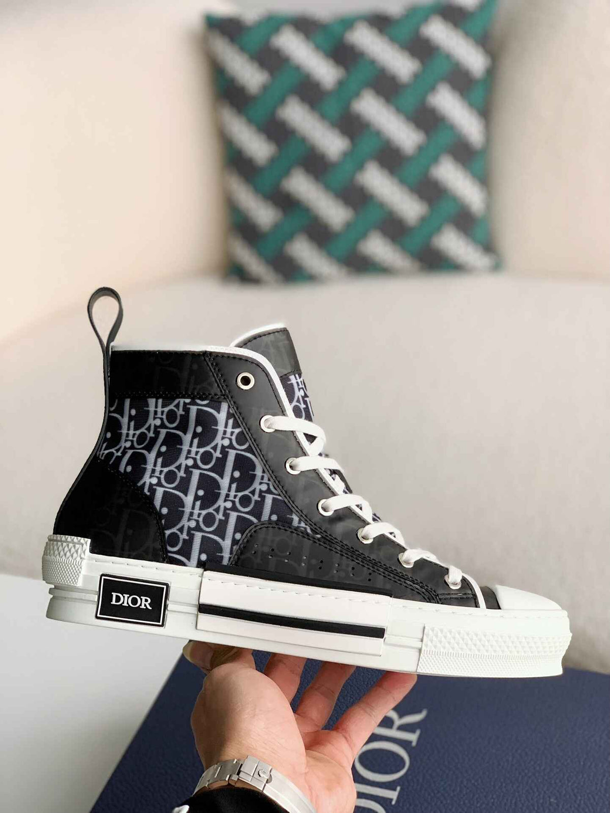 Dior B23 High-Top Sneaker in Black & White Dior Oblique Canvas CUSTOM