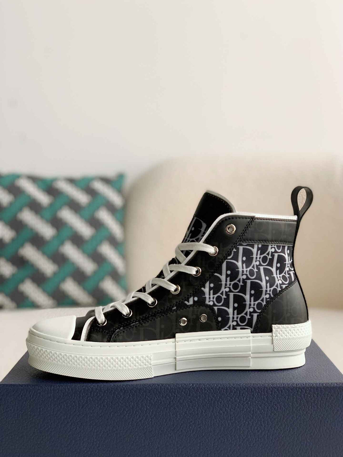 Dior B23 High-Top Sneaker in Black & White Dior Oblique Canvas CUSTOM
