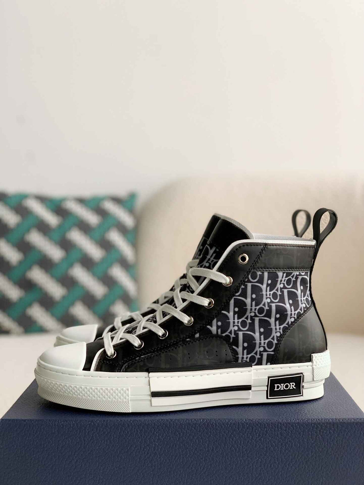 Dior B23 High-Top Sneaker in Black & White Dior Oblique Canvas CUSTOM
