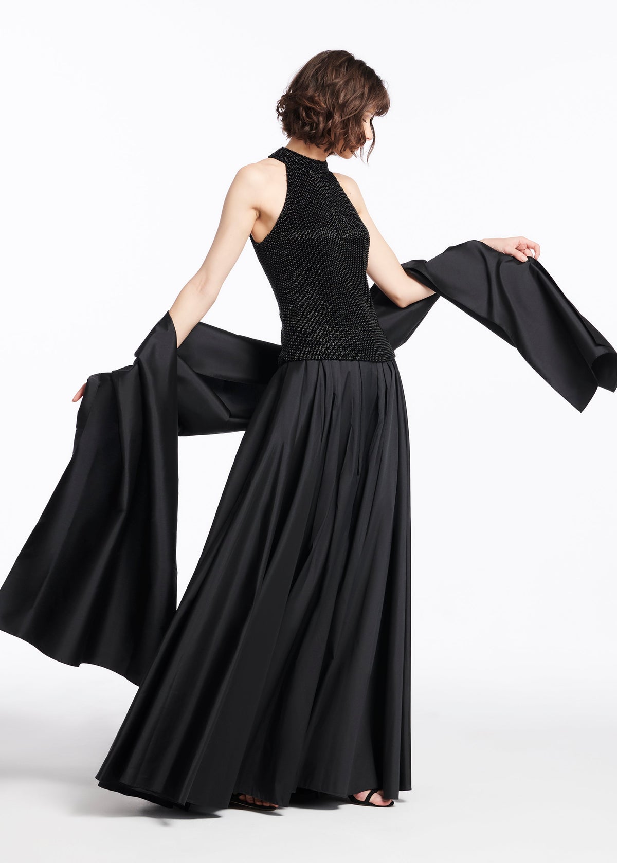 Pearl Encrusted Sleeveless Mock Neck - Black