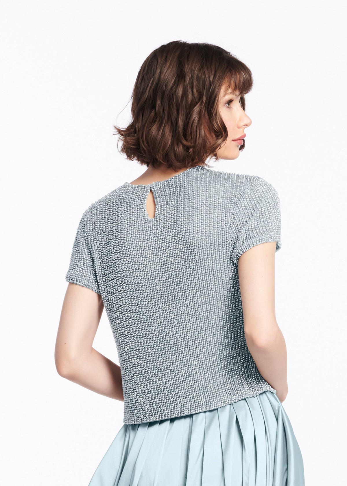 Pearl Encrusted Short Sleeve Tee - Light Blue