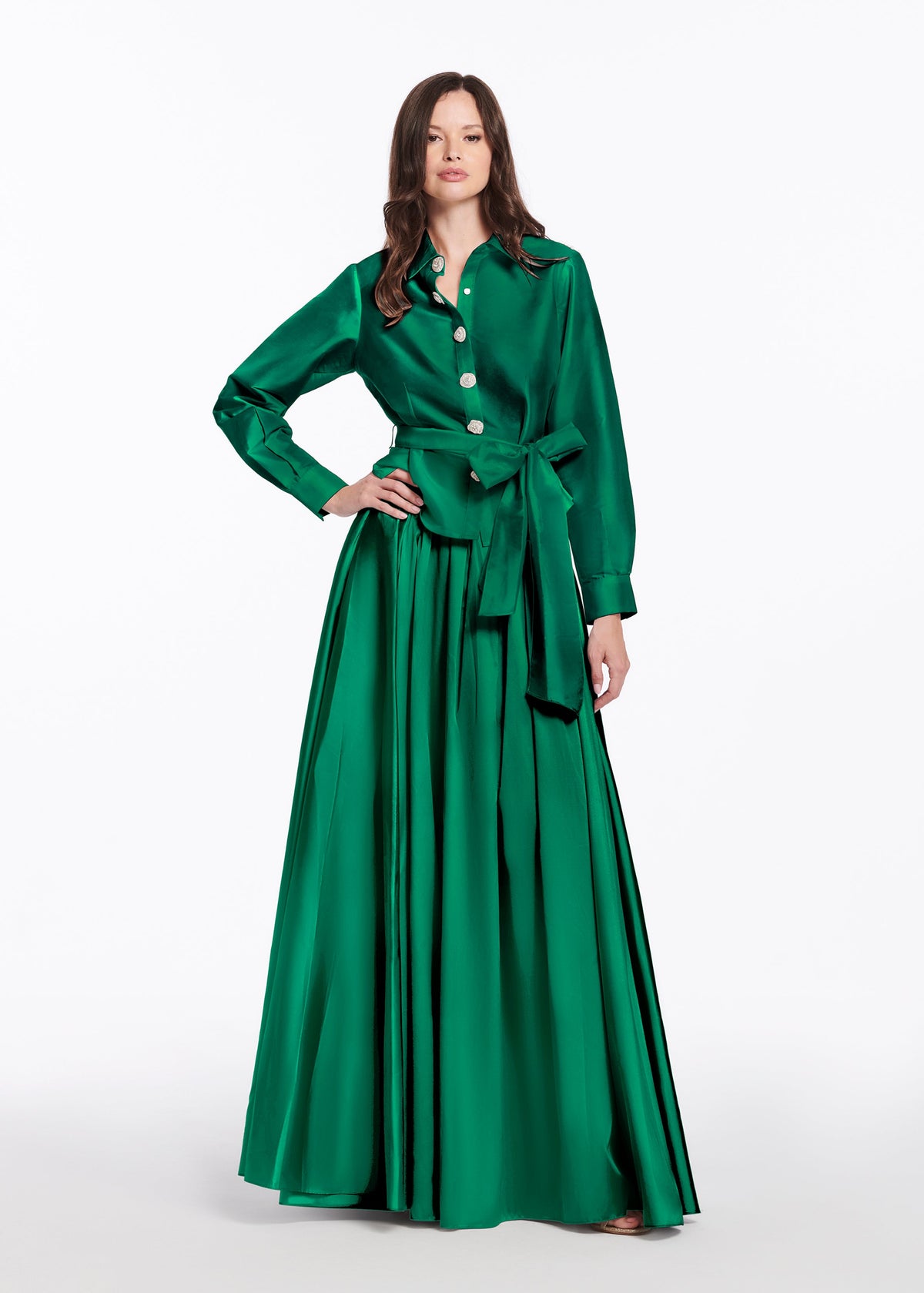 Chunky Crystal Flower Button Blouse Emerald