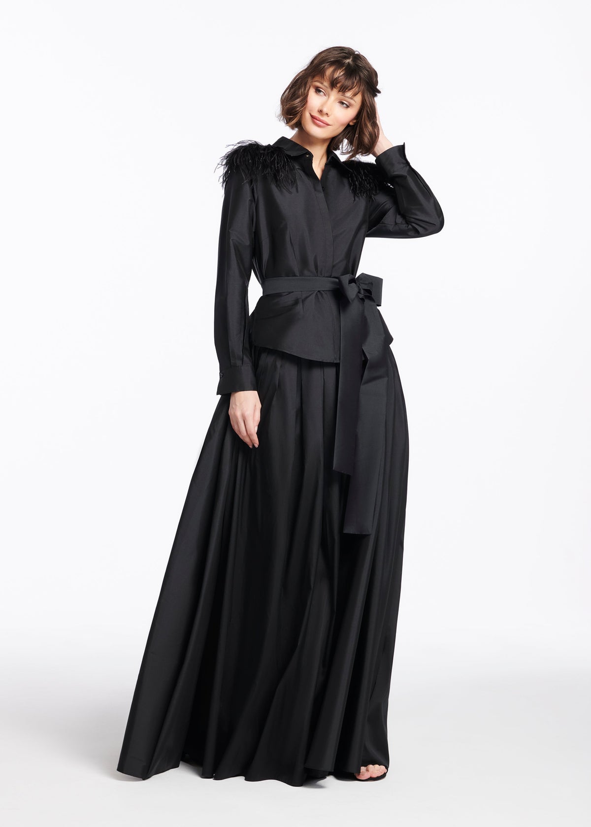 Feather Shoulder Blouse Black