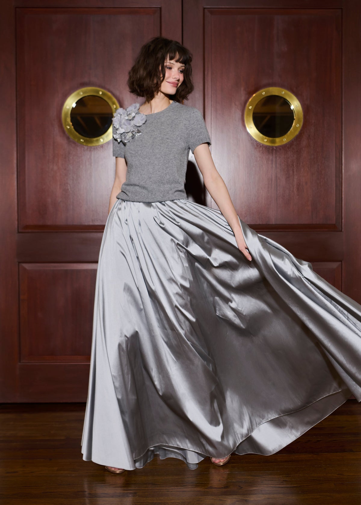 Soft Taffeta Ball Gown Skirt Silver