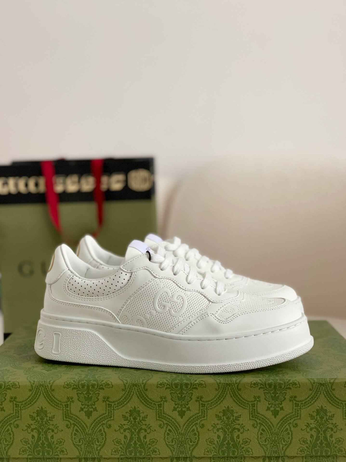 Gucci Mac80 Sneaker – White Perforated Leather with Interlocking G