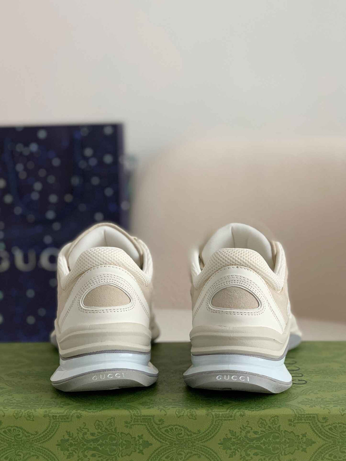 Gucci Men's Runner Sneaker – White & Grey Mesh Leath CUSTOM