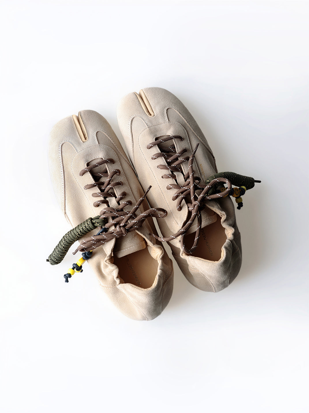Khaki Suede Thin-Sole Tabi Sneakers - Skipkicks