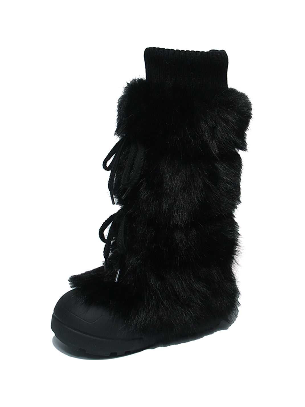 Black Plush-Lined Tall Platform Boots - Skipkicks
