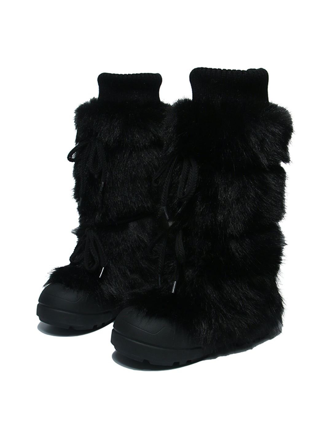 Black Plush-Lined Tall Platform Boots - Skipkicks
