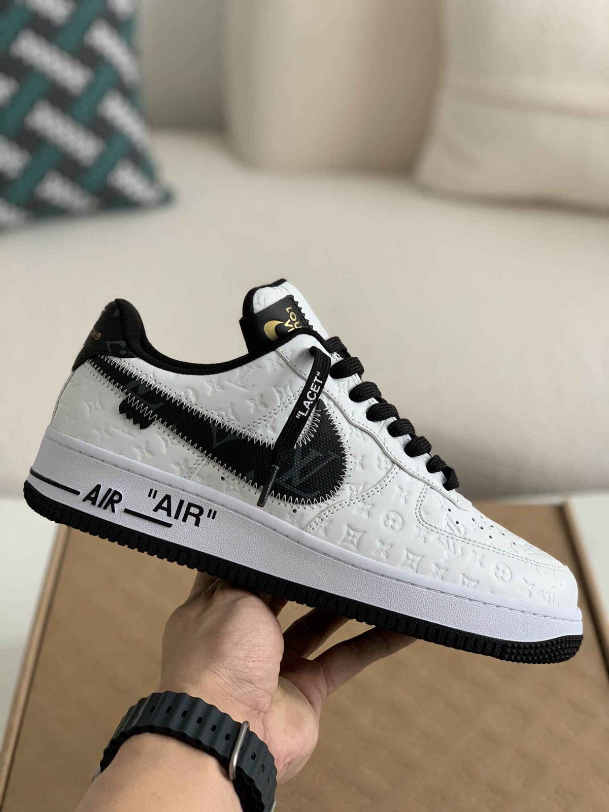 Air Force 1 Low – White & Black Monogram Leather