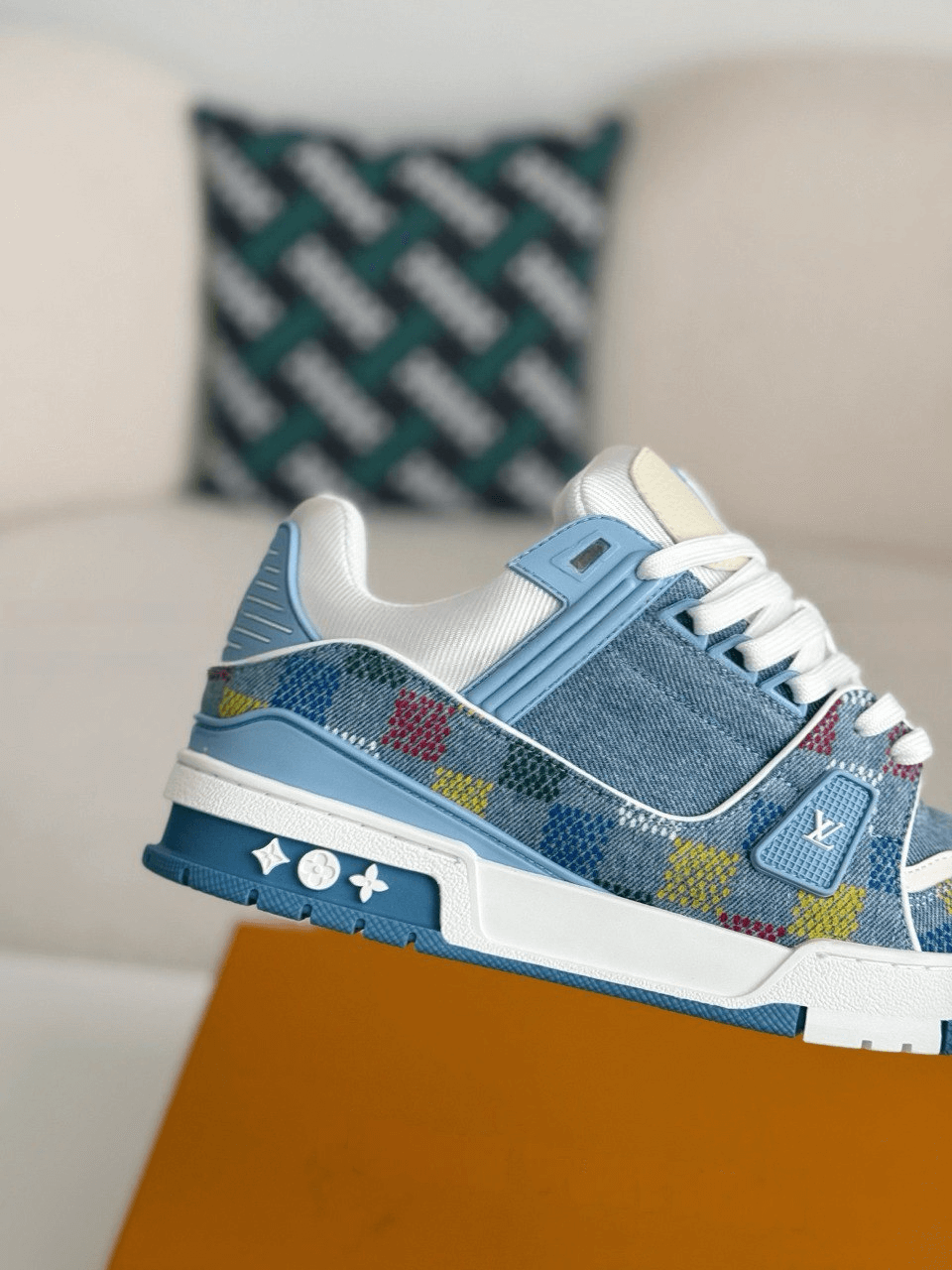 Louis Vuitton LV Trainer Denim Blue Multicolor Demier Sneaker CUSTOM