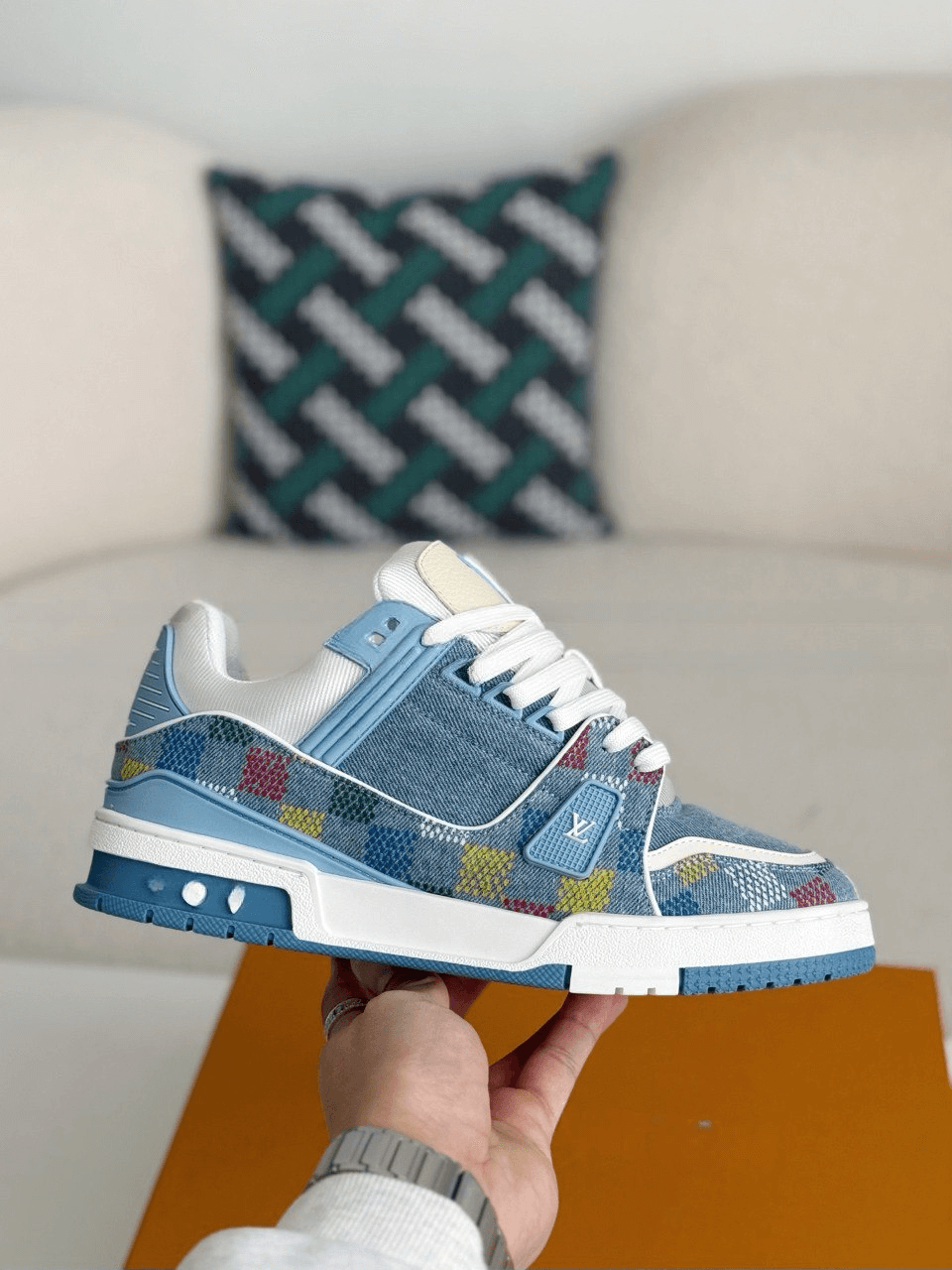 Louis Vuitton LV Trainer Denim Blue Multicolor Demier Sneaker CUSTOM
