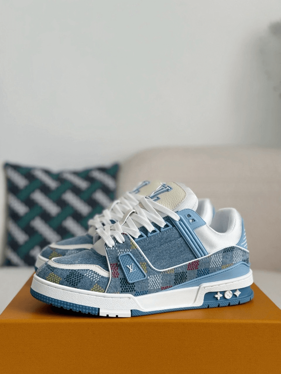 Louis Vuitton LV Trainer Denim Blue Multicolor Demier Sneaker CUSTOM
