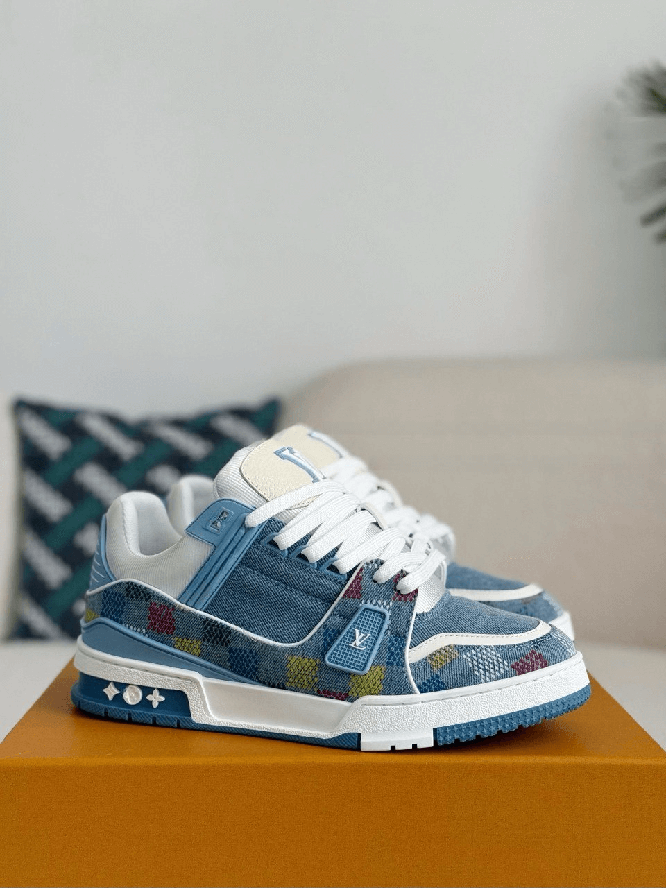 Louis Vuitton LV Trainer Denim Blue Multicolor Demier Sneaker CUSTOM