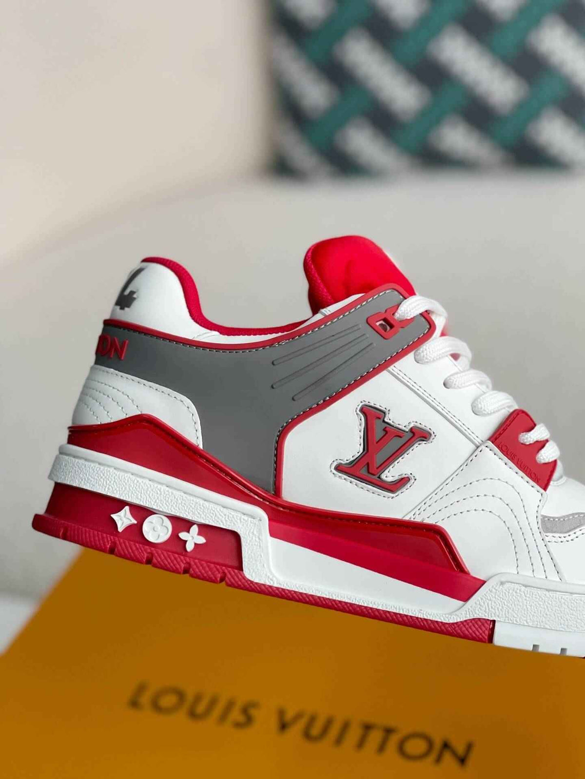 Monogram Trainer #54  White Red Gray Padded Sneaker