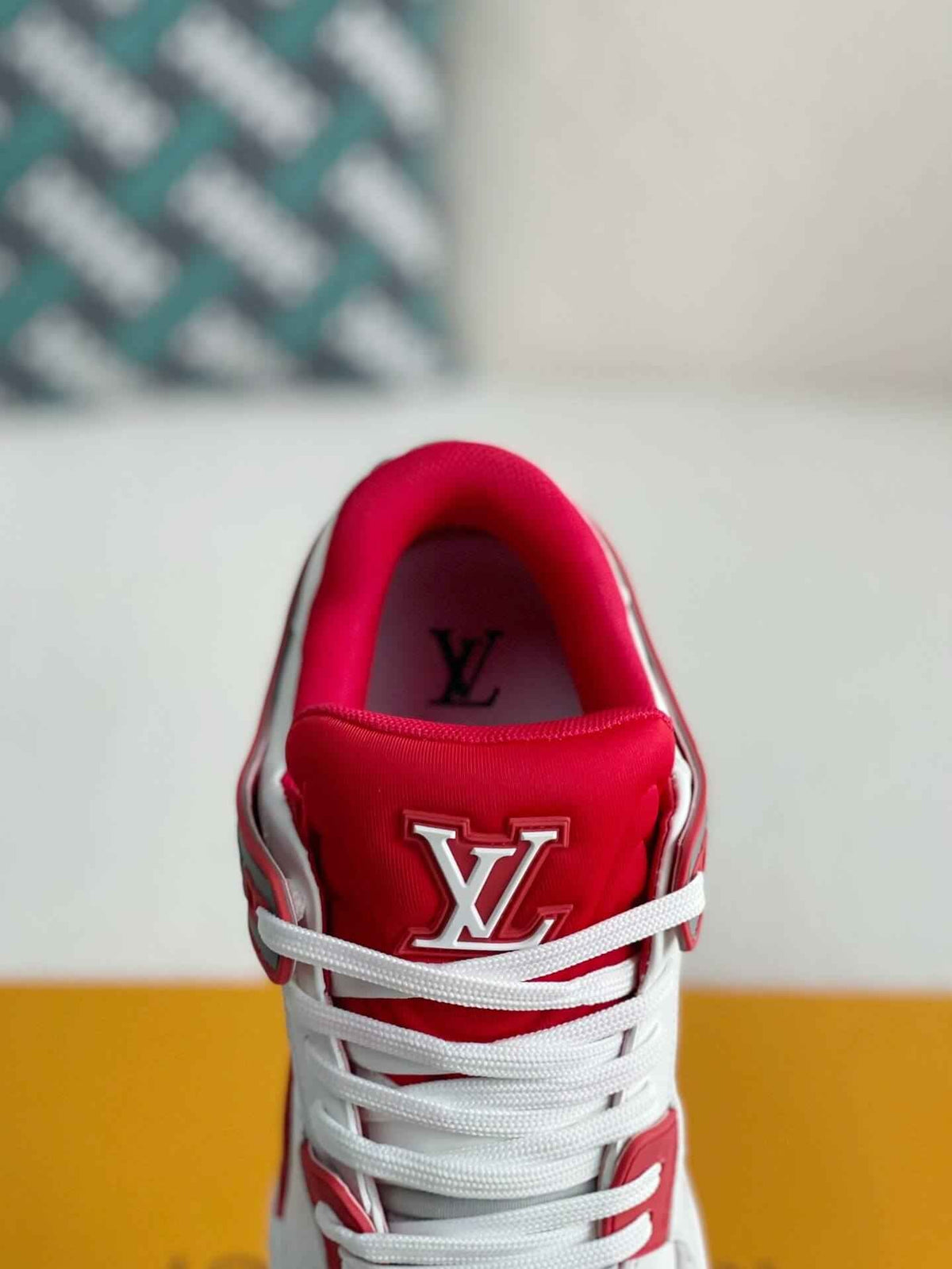 Monogram Trainer #54  White Red Gray Padded Sneaker