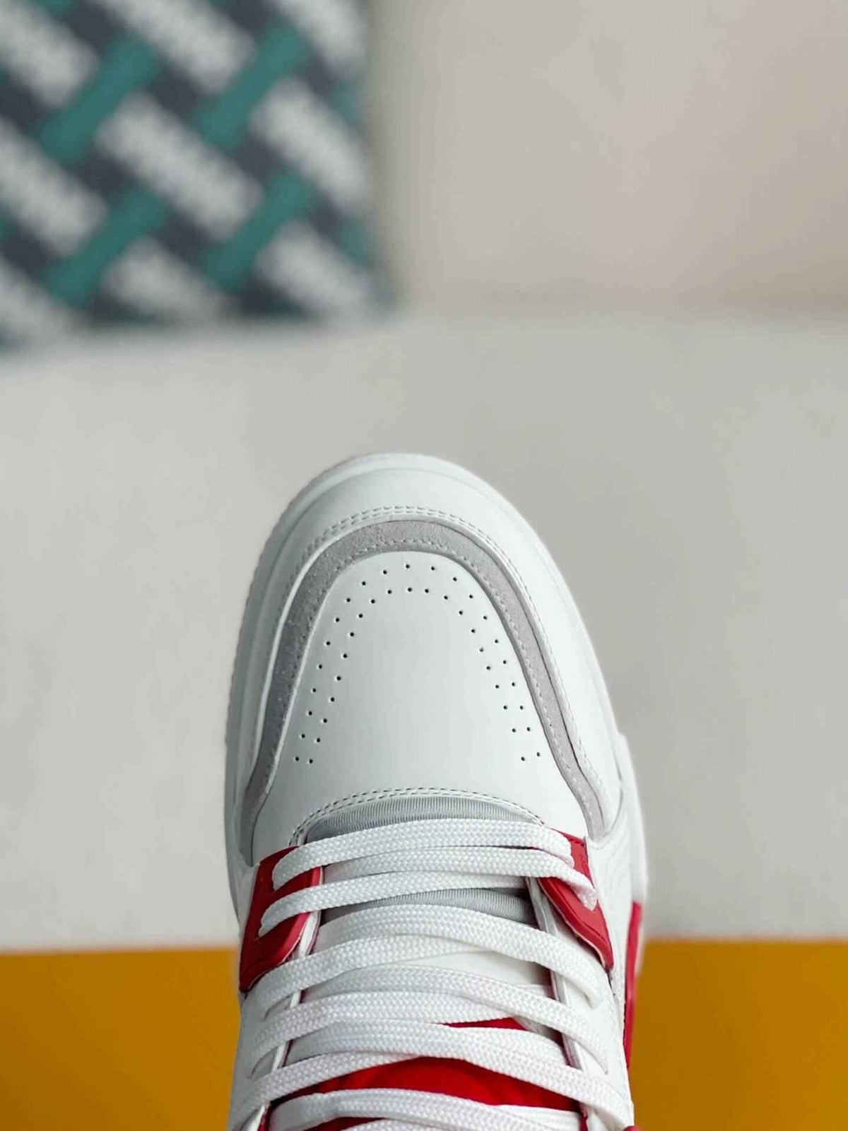 Monogram Trainer #54  White Red Gray Padded Sneaker