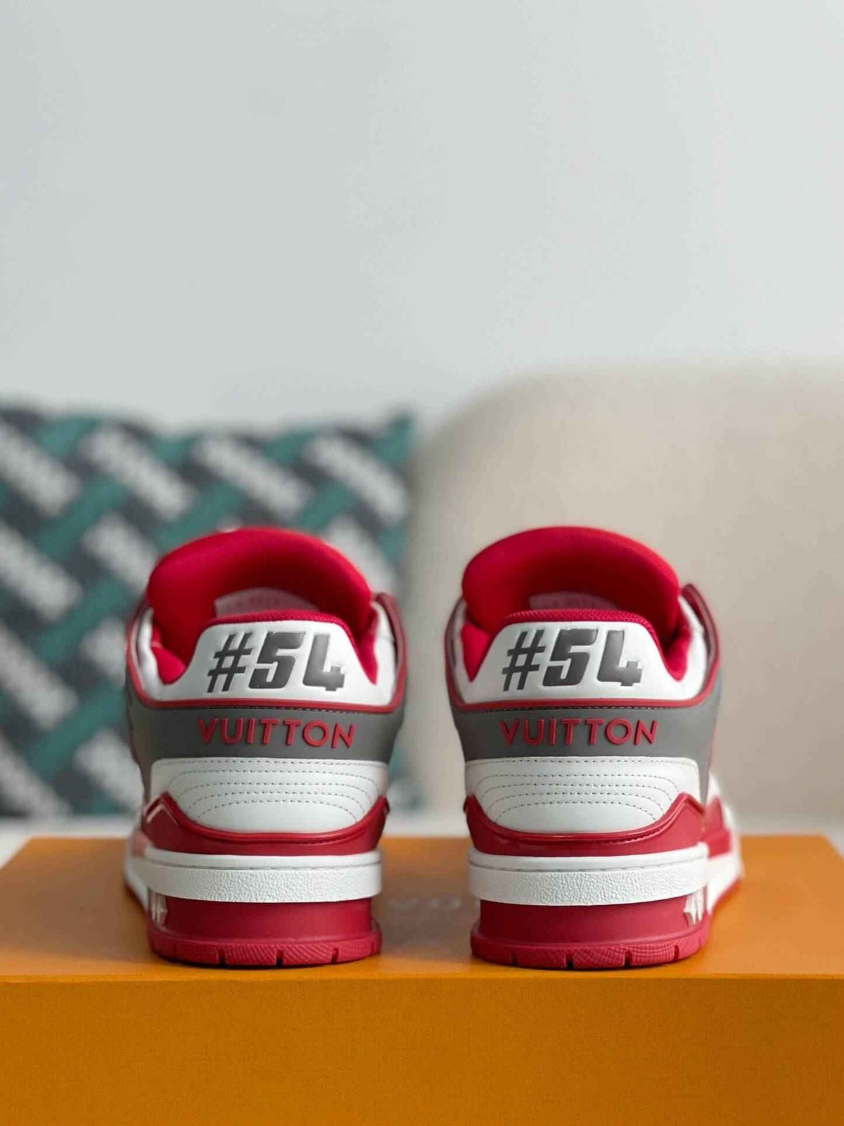 Monogram Trainer #54  White Red Gray Padded Sneaker
