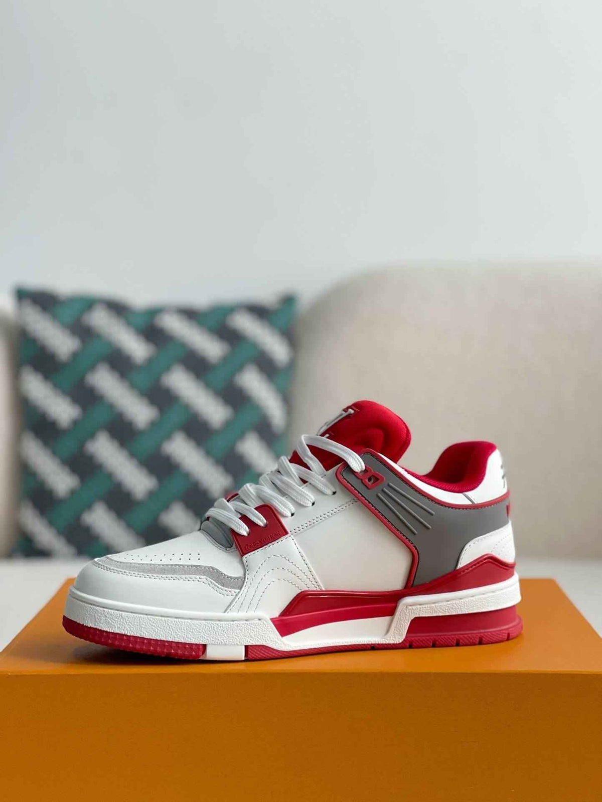 Monogram Trainer #54  White Red Gray Padded Sneaker