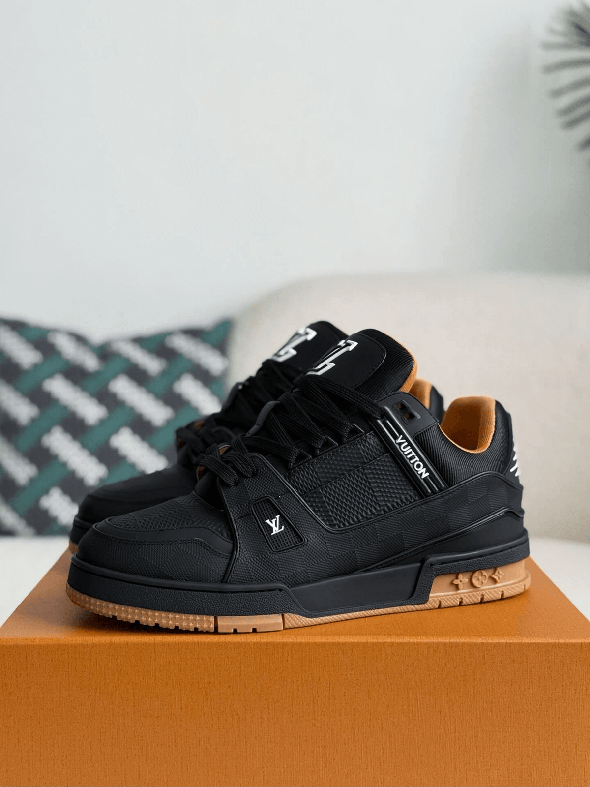 Louis Vuitton LV Trainer Sneaker Black Gum Damier CUSTOM