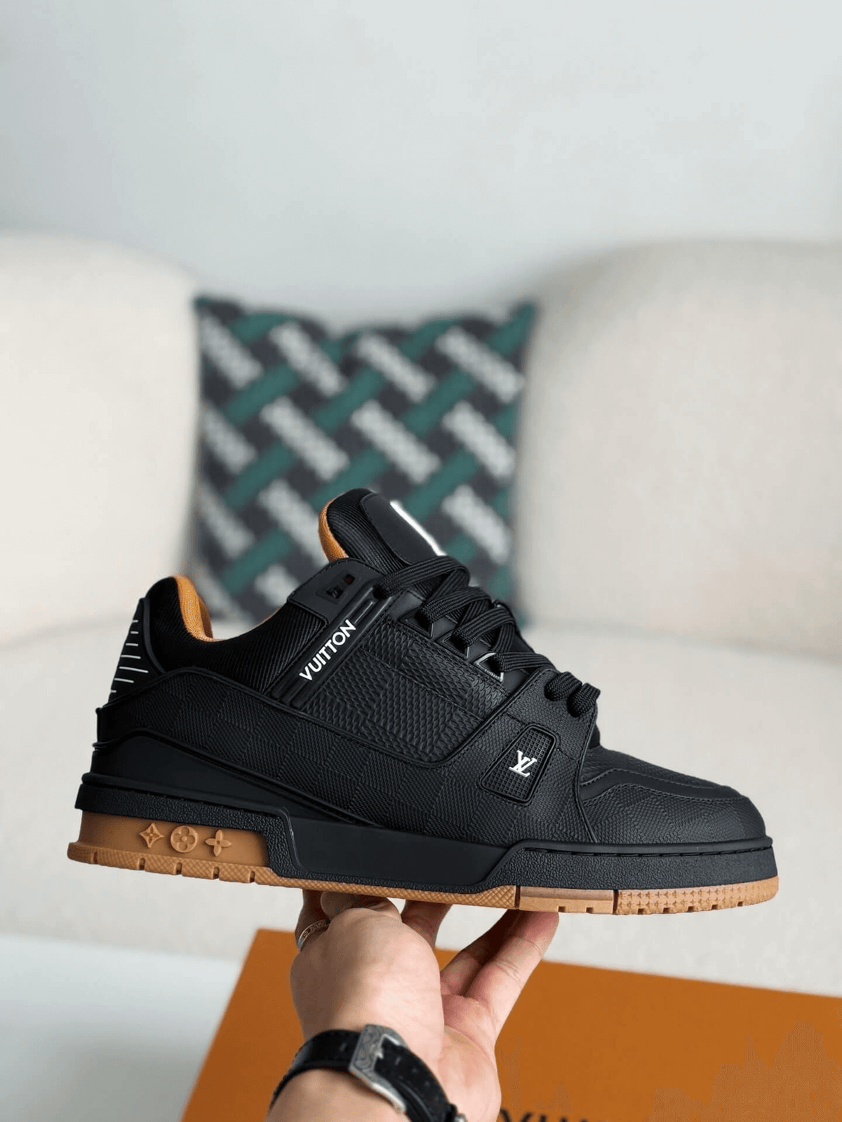 Louis Vuitton LV Trainer Sneaker Black Gum Damier CUSTOM