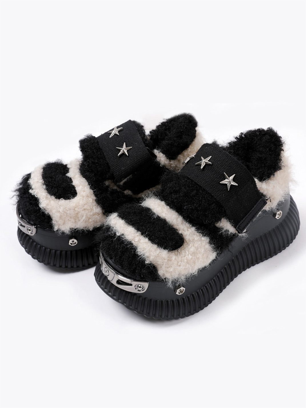 Beige Y2K Platform Fuzzy Star Detail Sneakers - Skipkicks