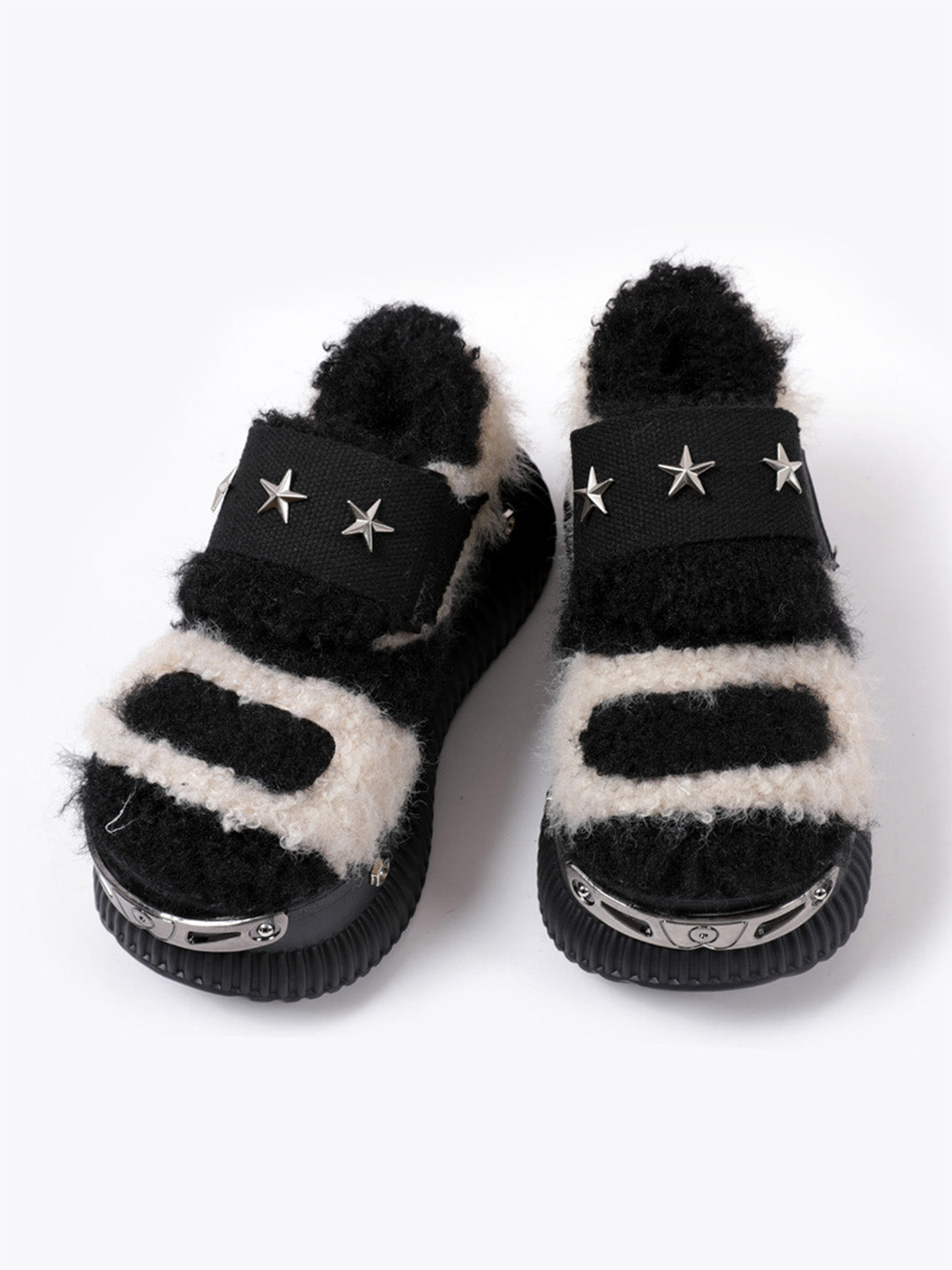 Beige Y2K Platform Fuzzy Star Detail Sneakers - Skipkicks