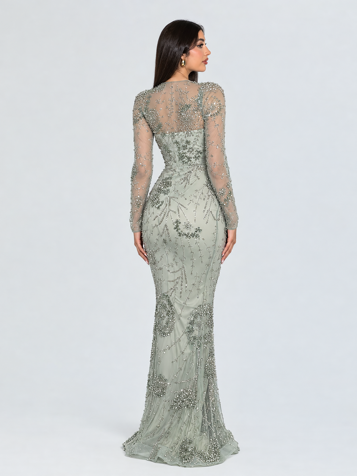 Moral Modest Long Sleeve Flower Mermaid Gown