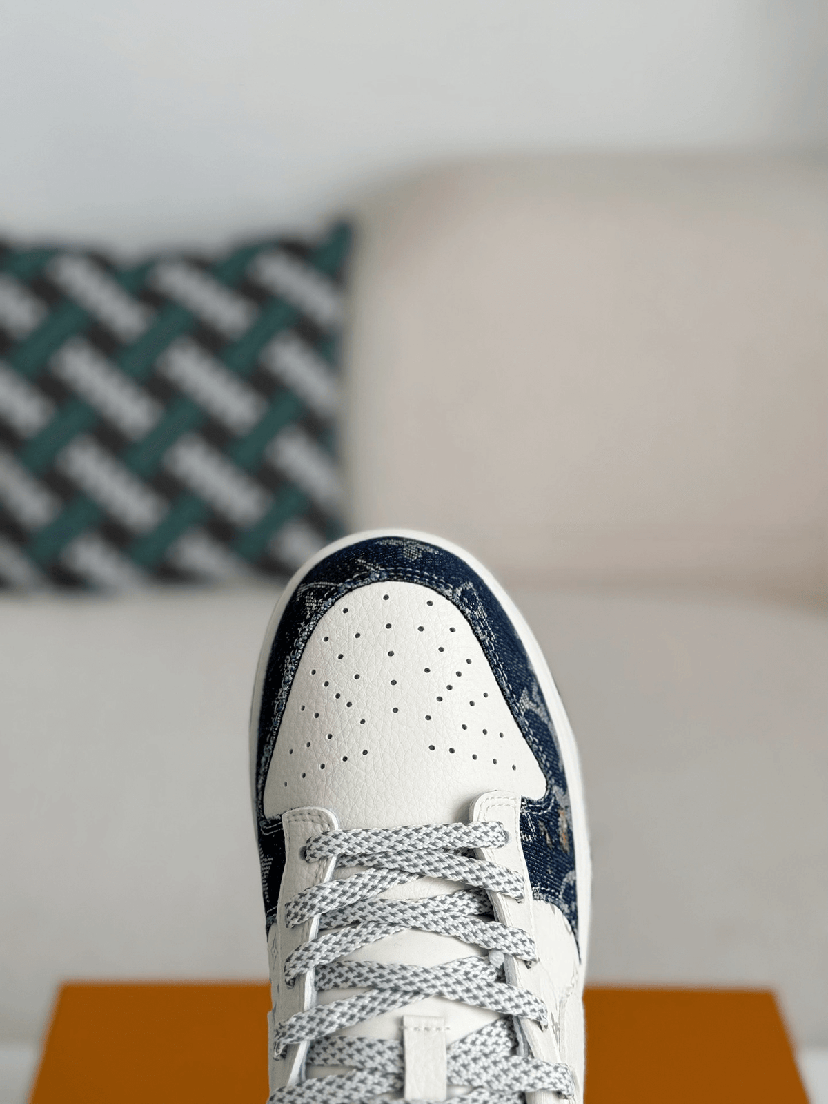 Louis Vuitton x Nike SB Dunk Low Blue Denim Monogram White CUSTOM