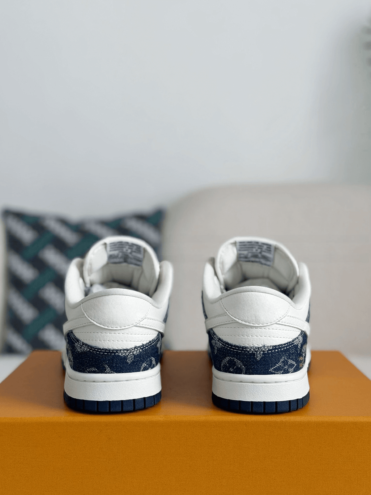 Louis Vuitton x Nike SB Dunk Low Blue Denim Monogram White CUSTOM