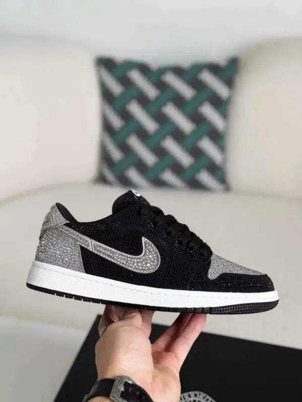 Swarovski x Air Jordan 1 Low OG in Black and Silver - Luxury Meets Style