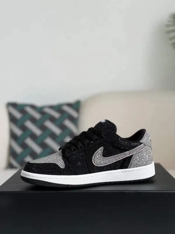 Swarovski x Air Jordan 1 Low OG in Black and Silver - Luxury Meets Style