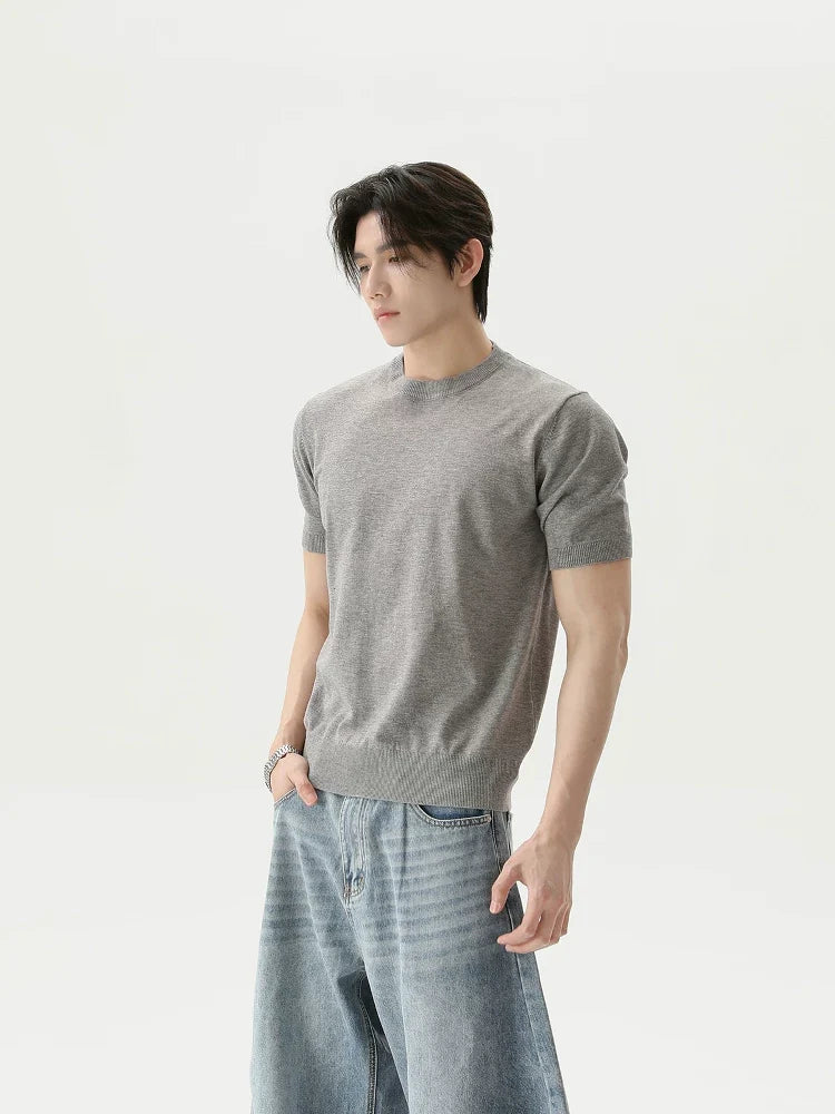 Retro Solid Knit Short-Sleeve T-Shirt