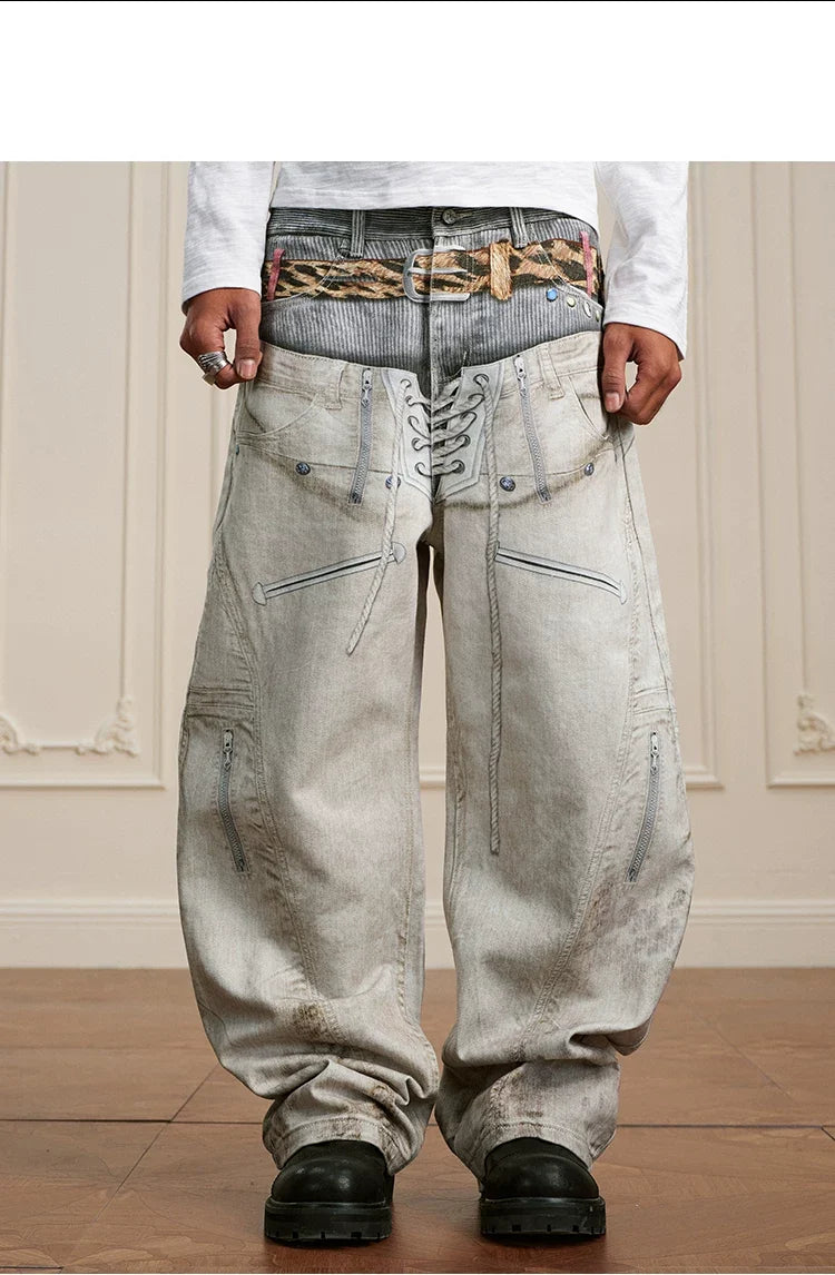 Corset Lace Up Utility Cargo Jeans