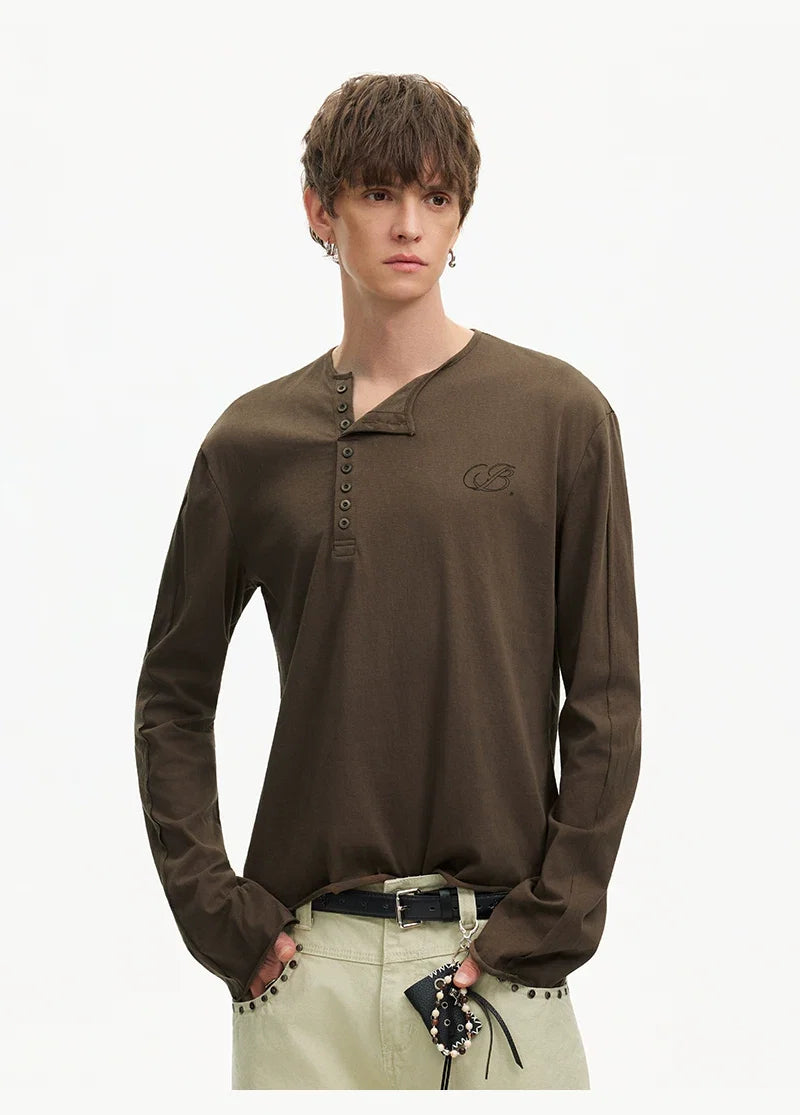 Espresso Relay Button Henley Tee