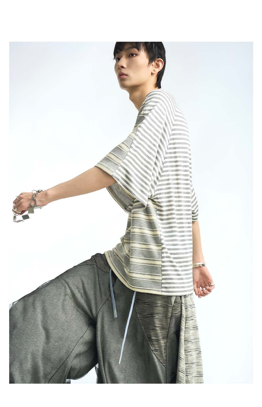 Striped Hooded Scarf Oversized T-Shirt