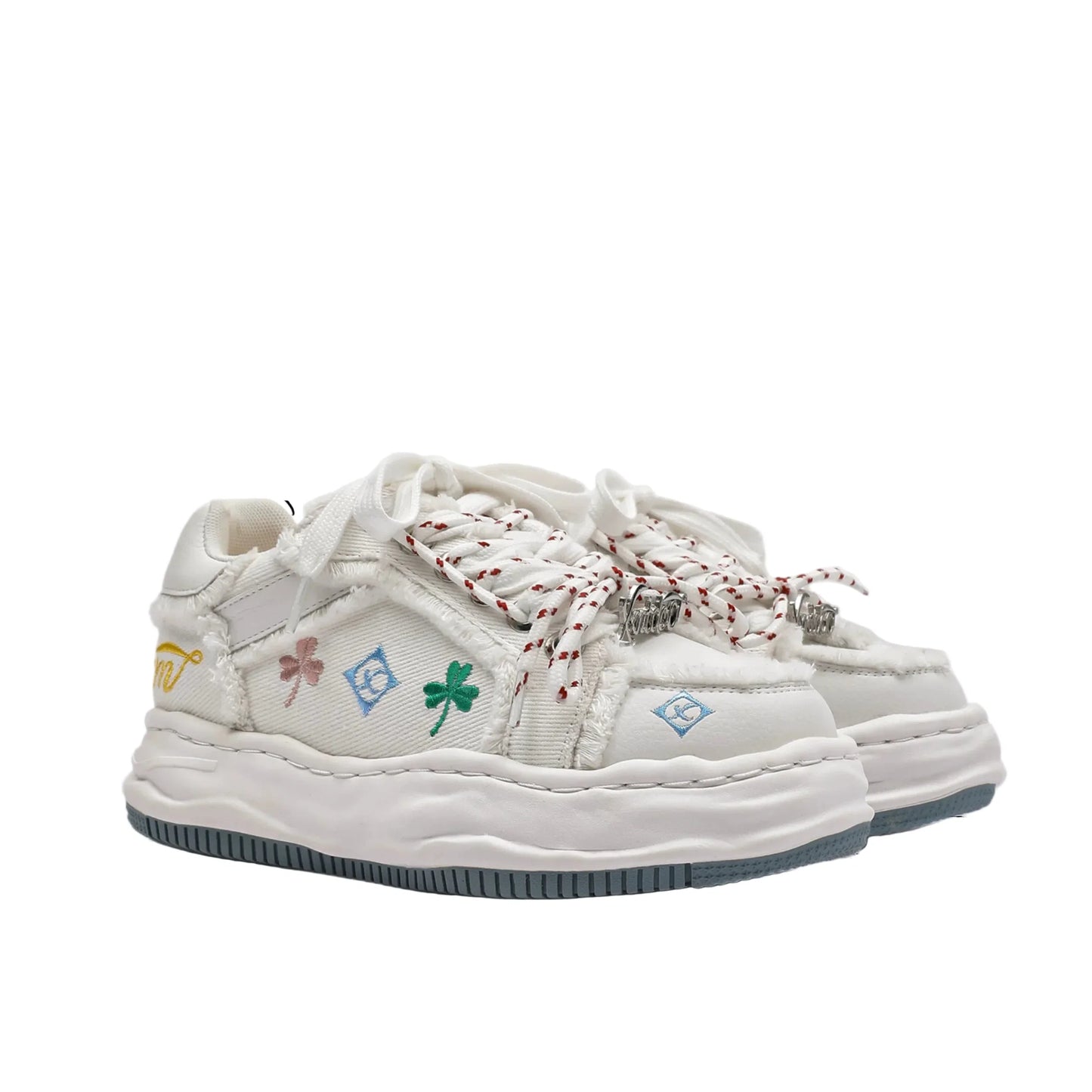 Distressed Embroidered Platform Sneakers - Skipkicks
