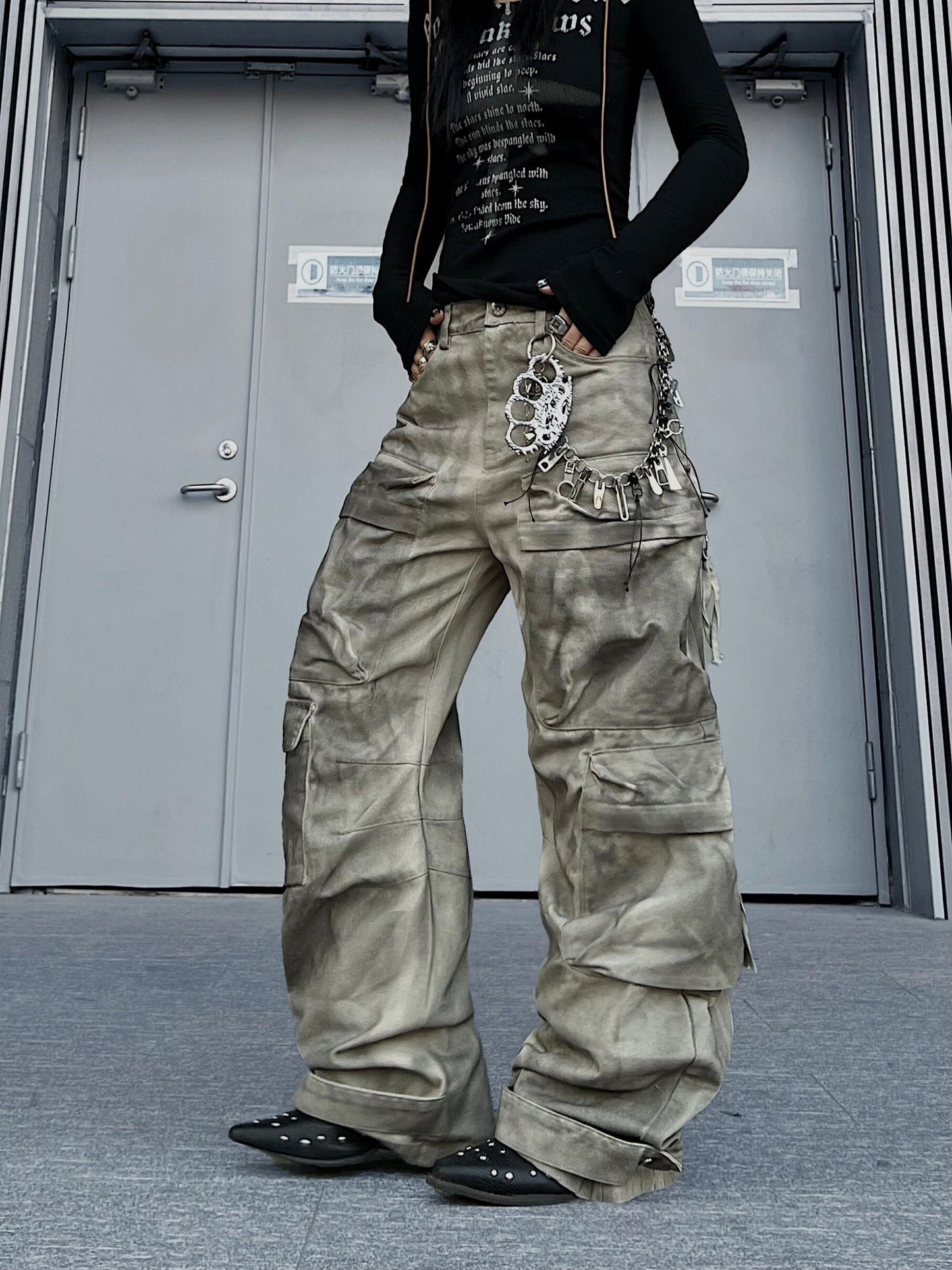 Men's Washed Multi-Pocket Wide-Leg Cargo Pants for Effortless Style