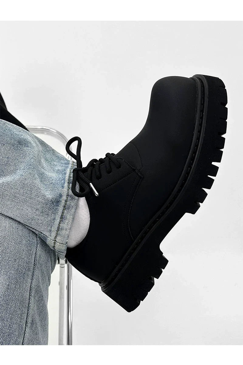 Chunky Black Matte and Glossy Platform Derby Shoes - Skipkicks